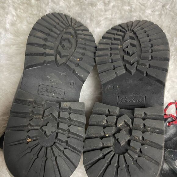 Skechers Combat Boots Black faux leather Memory Foam chunky heels SZ11 - Picture 8 of 11